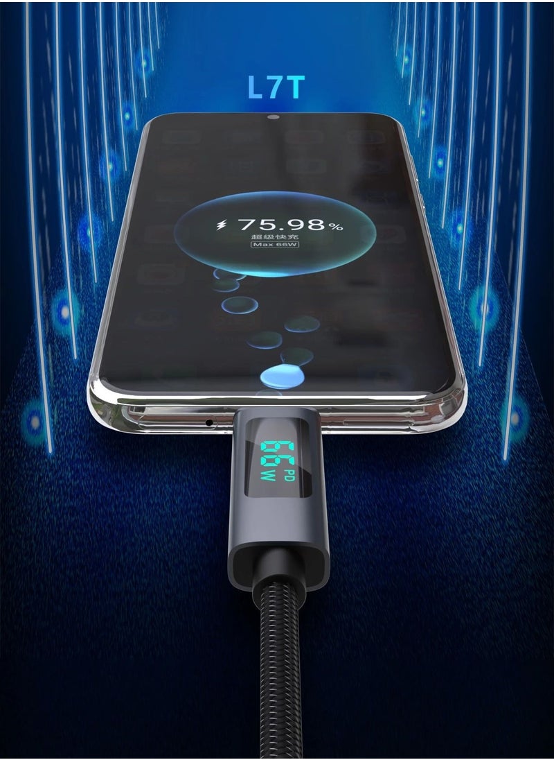 DUDAO - 66W Digital Display Fast Charging Cable, USB to Type C Cable Fast Charger, Fully compatible Fast charge Protocol, Suitable for Multi-Brand Mobile Phones, Tablets and Notebooks - Image 1