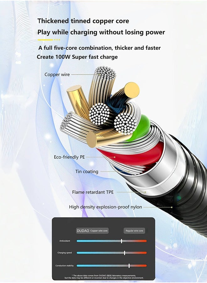 DUDAO - 66W Digital Display Fast Charging Cable, USB to Type C Cable Fast Charger, Fully compatible Fast charge Protocol, Suitable for Multi-Brand Mobile Phones, Tablets and Notebooks - Image 1