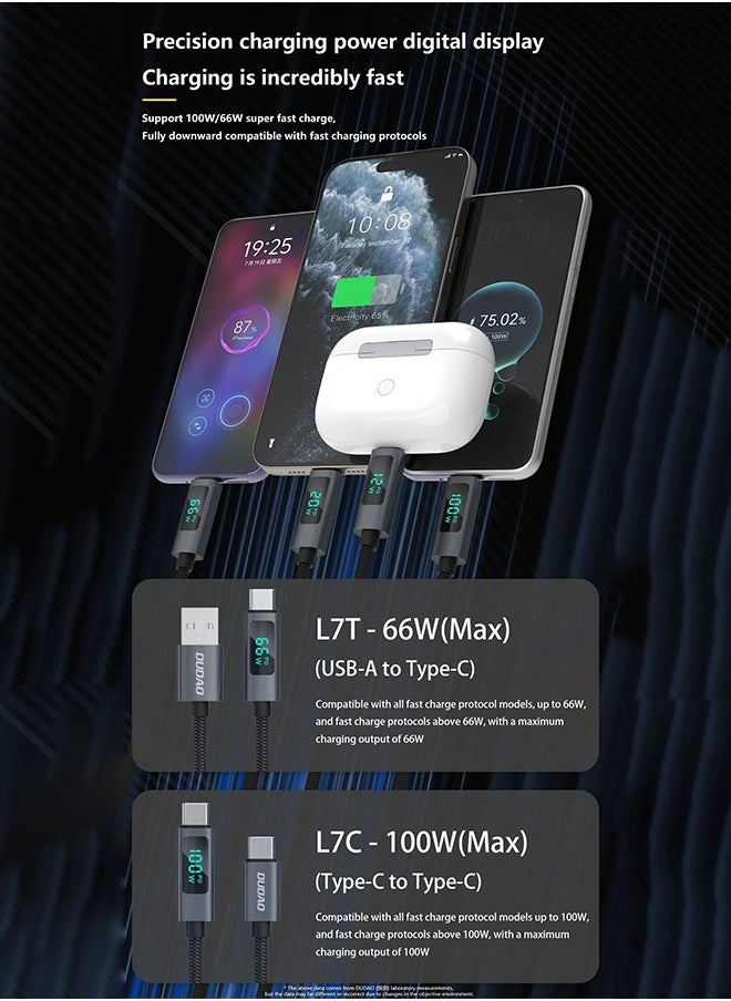 DUDAO - 66W Digital Display Fast Charging Cable, USB to Type C Cable Fast Charger, Fully compatible Fast charge Protocol, Suitable for Multi-Brand Mobile Phones, Tablets and Notebooks - Image 1