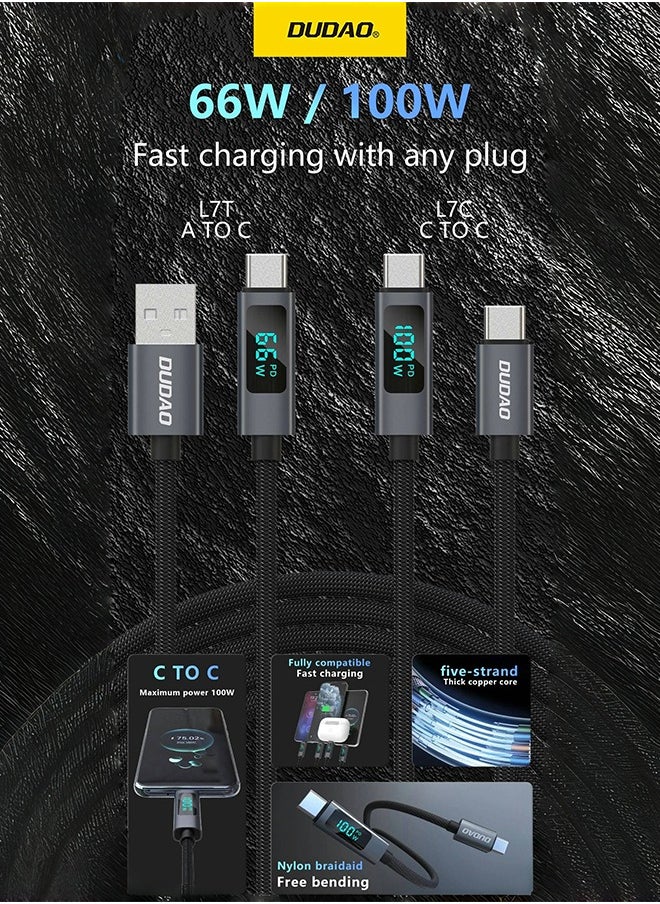 DUDAO - 66W Digital Display Fast Charging Cable, USB to Type C Cable Fast Charger, Fully compatible Fast charge Protocol, Suitable for Multi-Brand Mobile Phones, Tablets and Notebooks - Image 1