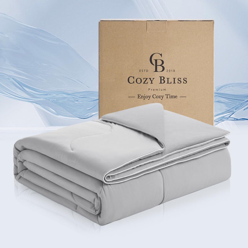 Cozy Bliss Cooling Comforter Queen Size, Sorona Viscose Natural Fiber, Cool Grey