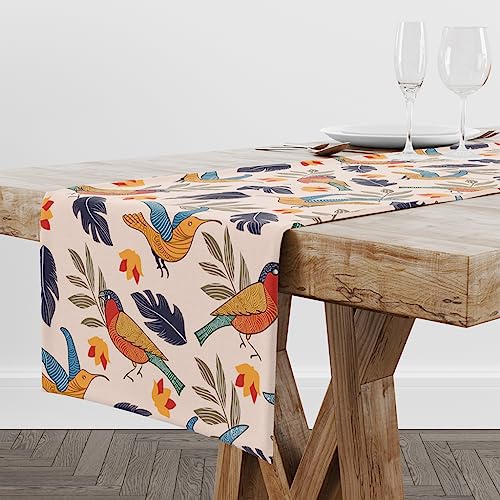Astitva Cotton Table Runner – 13 x 45 Inches | 4-Seater Washable Dining Table, Centre Table, Wedding & Party Decor - Chirpy Bird Print, Multicolor - Image 3