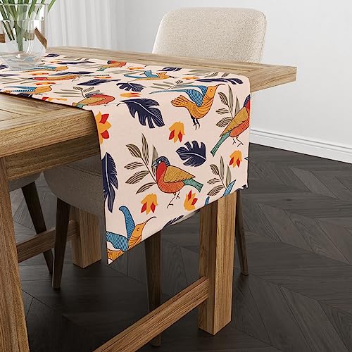 Astitva Cotton Table Runner – 13 x 45 Inches | 4-Seater Washable Dining Table, Centre Table, Wedding & Party Decor - Chirpy Bird Print, Multicolor - Image 2