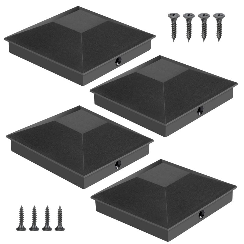 Eapele 4X4(3.5In X 3.5In) Wood Fence Post Caps Pp Plastic Water-Proof Uv-Proof Keep Post From Cracking And Rotting (4Pcs Black) - Image 1