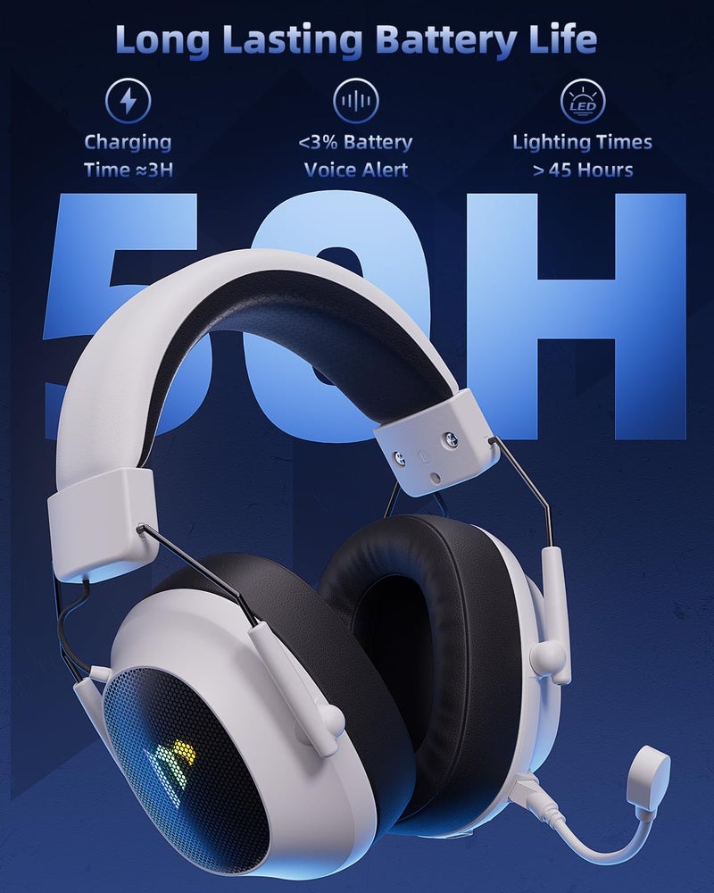 Mytrix 2.4G Wireless Gaming Headset with RGB LED Light for PC/PS5/PS4/Mac/Switch, 2.4GHz / Bluetooth / 3.5mm Gaming Headphones with Noise Cancelling Detachable Mic,Over-Ear,Surround Sound - Image 3