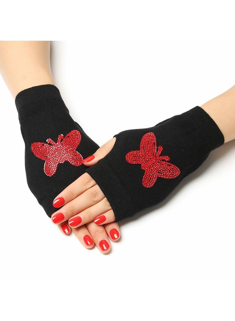 Loquat - Fingerless Knit Printed Gloves - Image 1
