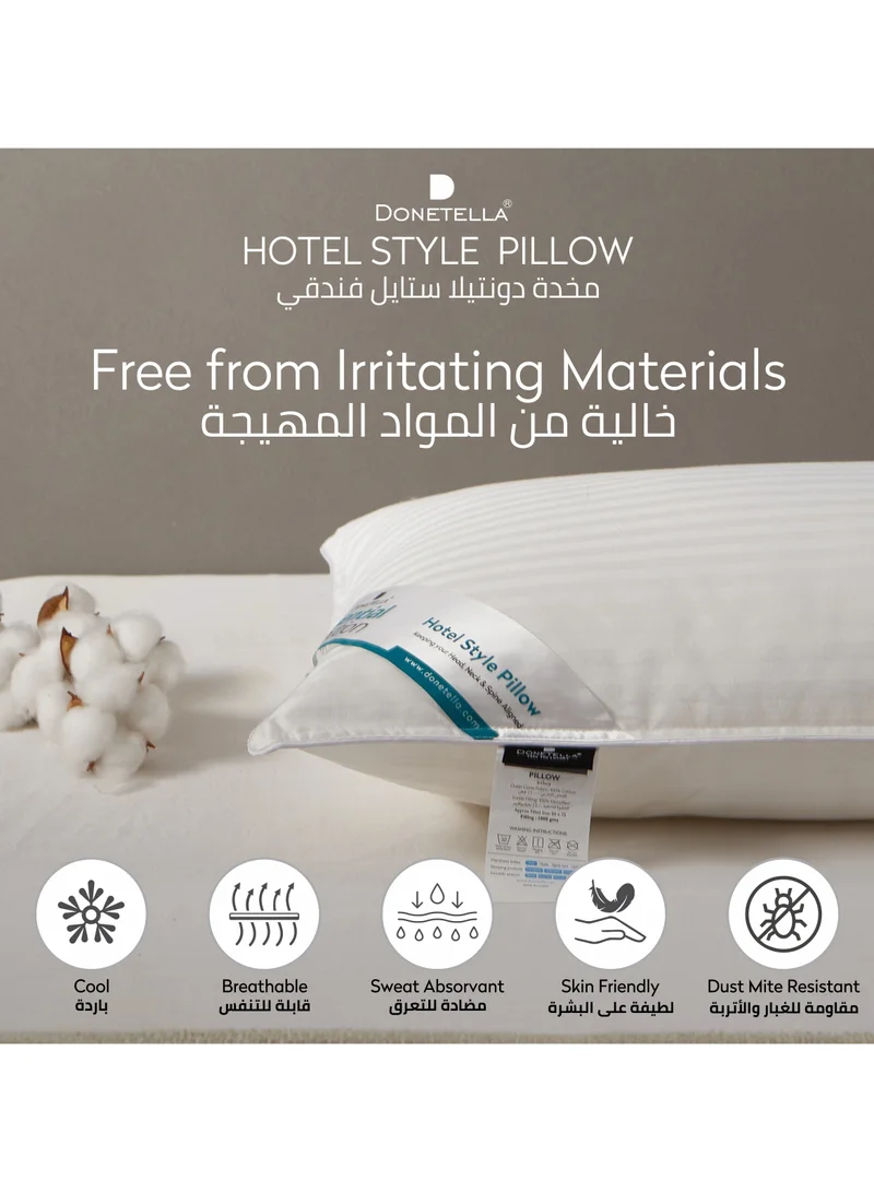 Donetella Cotton Pillow, Hotel Style, 1200 Gms, 4 Pieces, Size 50x75 cm, Cotton, Satin Stripes, Double Edge Stitched Premium Gel Fiber, Soft & Plush Bed Pillow