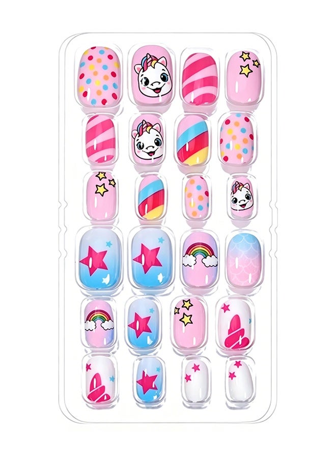 DOUBORQ Nail Stickers —False Nails Multicolour,120Pcs 5 Days Cute Design Nail Tips for Children Press On False Nails Set Manicure DIY,#7 - Image 5