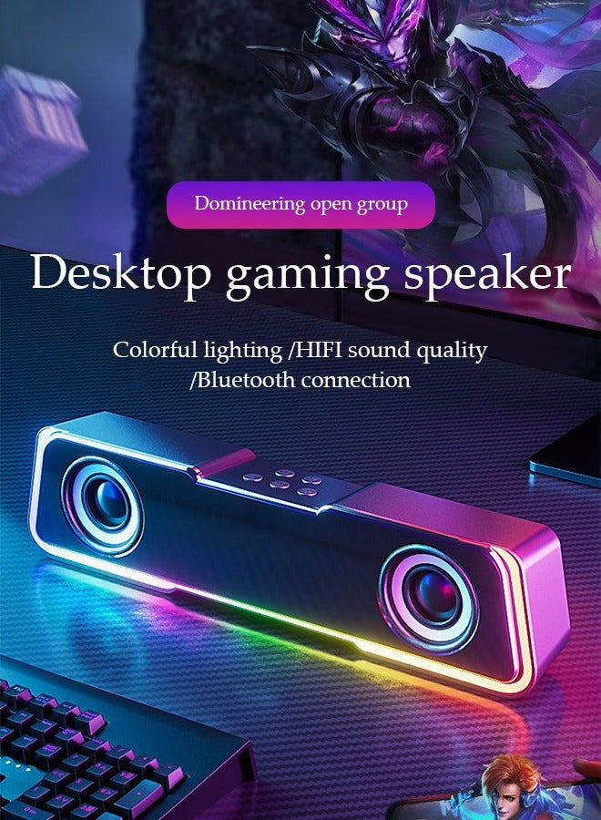 DUNISO Computer speaker, USB wired mini Bluetooth speaker, with LED rainbow lights, surround  stereo subwoofer sound quality, 3 music modes, suitable for laptops, tablets, and mobile phones，black ﻿  - Image 3