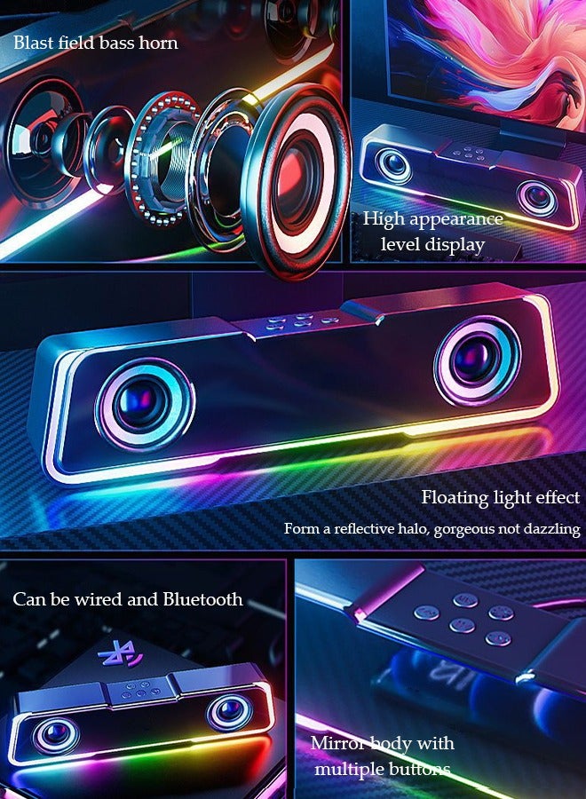 DUNISO Computer speaker, USB wired mini Bluetooth speaker, with LED rainbow lights, surround  stereo subwoofer sound quality, 3 music modes, suitable for laptops, tablets, and mobile phones，black ﻿  - Image 4