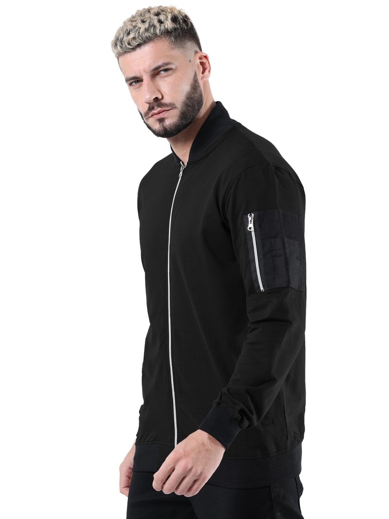 fanideaz Mens Bomber Jacket Rainy Riding Travel Black Coat Stylish Outdoor Gym Wear Winter Sports Trekking Biker Casual_4B_XL_IconicBlack - Image 3