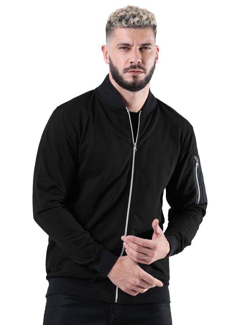fanideaz Mens Bomber Jacket Rainy Riding Travel Black Coat Stylish Outdoor Gym Wear Winter Sports Trekking Biker Casual_4B_XL_IconicBlack - Image 2