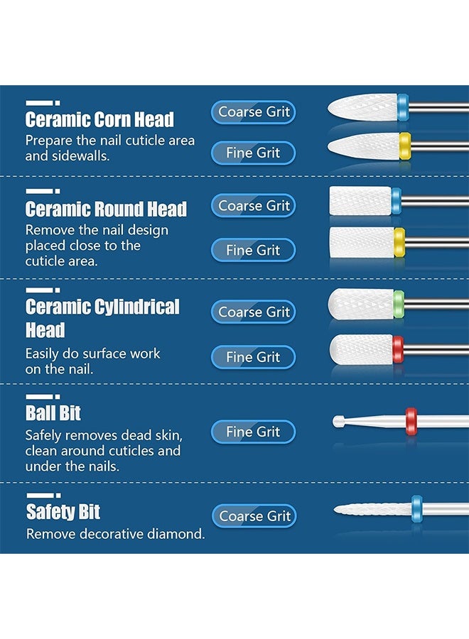 JS 21 Pcs Nail Drill Bits Sets, 3/32 Inch Cuticle Electric Nail File and Ceramic Acrylic Gel Nail Bit Kit, Acrylic Nail Art Tools, Carbide Cuticle Remover Bits for Manicure Pedicure, Home Salon - Image 3