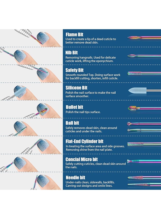 JS 21 Pcs Nail Drill Bits Sets, 3/32 Inch Cuticle Electric Nail File and Ceramic Acrylic Gel Nail Bit Kit, Acrylic Nail Art Tools, Carbide Cuticle Remover Bits for Manicure Pedicure, Home Salon - Image 2