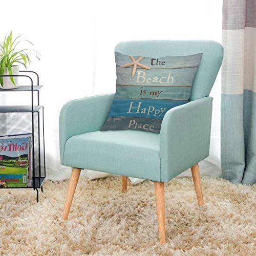 AOYEGO The Beach is My Happy Place Phrase Throw Pillow Cover Starfish Wooden Board Backdrop Funny Quote Pillow Case 18x18 Inch Decorative Men Women Room Cushion Cover for Home Couch Bed - Image 3