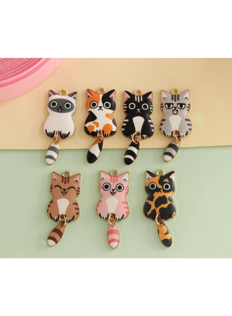 سيوسي Enamel Cat Charms with Swinging Tails, Cute Animal Jewelry Charms for Bracelets, Earrings, Necklaces and DIY Craft Projects, Fun Cat Charms for Jewelry Making, Scrapbooking, Crafts (28 Pcs) - Image 2