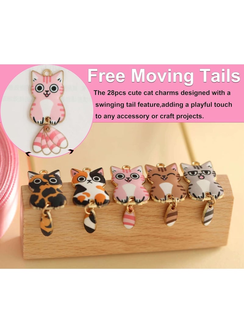 سيوسي Enamel Cat Charms with Swinging Tails, Cute Animal Jewelry Charms for Bracelets, Earrings, Necklaces and DIY Craft Projects, Fun Cat Charms for Jewelry Making, Scrapbooking, Crafts (28 Pcs) - Image 3