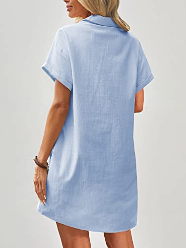 Zeagoo Button Down Dress for Women Cotton Shirt Mini Summer Bathing Suit Beach Cover Ups Blue L - Image 5