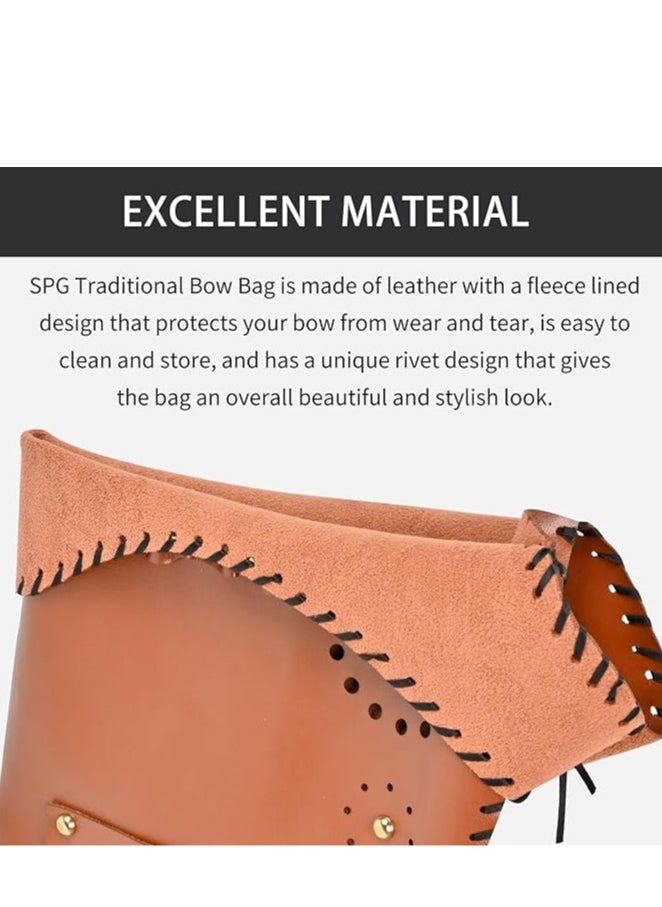 Traditional Recurve Bow Case, Handmade Soft Archery Bag for Long Bow Leather Bow Carrying Bag with Arrow Slot Adjustable Shoulder Strap for Outdoor Hiking Shooting Hunting(Only bow bag)