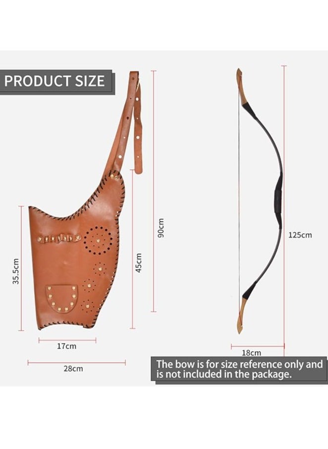 Traditional Recurve Bow Case, Handmade Soft Archery Bag for Long Bow Leather Bow Carrying Bag with Arrow Slot Adjustable Shoulder Strap for Outdoor Hiking Shooting Hunting(Only bow bag)