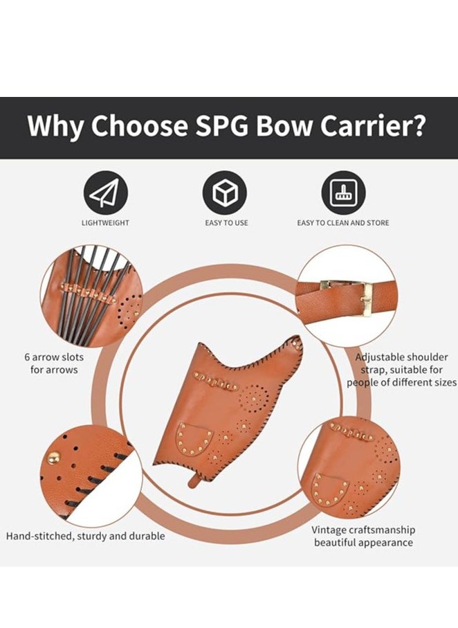 Traditional Recurve Bow Case, Handmade Soft Archery Bag for Long Bow Leather Bow Carrying Bag with Arrow Slot Adjustable Shoulder Strap for Outdoor Hiking Shooting Hunting(Only bow bag)