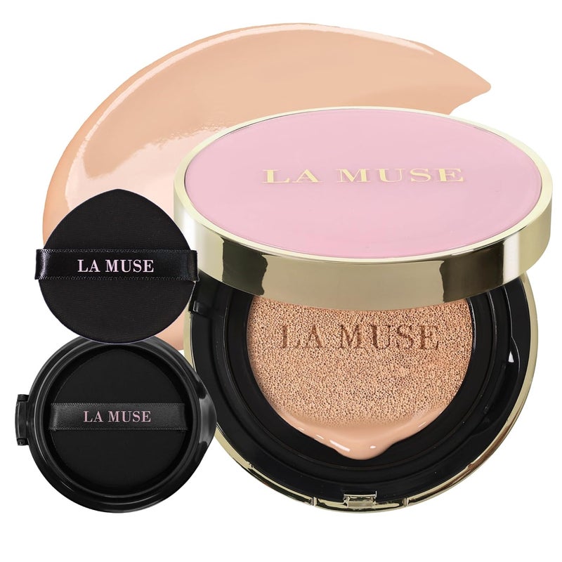 LA MUSE Correct Care Complete CushionPack of 2  Daily Natural Makeup  Breathable Weightless Coverage SPF 50  Radiant  Healthy Skin  Hydrating Cushion Foundation  For All Skin Types  Tones