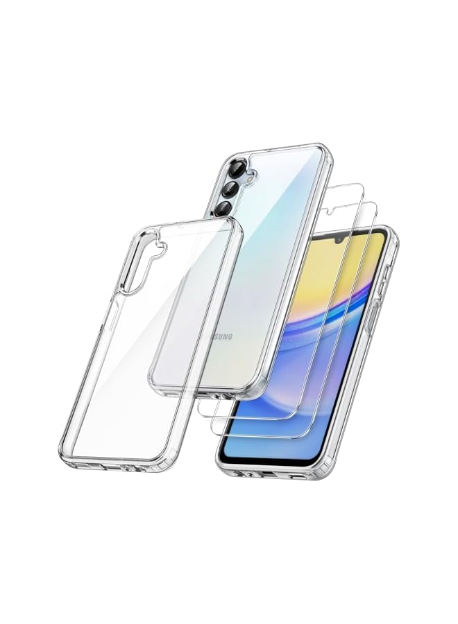 جي تيك حافظة JETech 3 في 1 لهاتف Samsung Galaxy A15 5G / 4G 6.5 بوصة، مع واقي شاشة من قطعتين، طبقة من الزجاج المقسى، غطاء واقٍ للهاتف مضاد للصدمات ظهر شفاف (شفاف) - Image 1