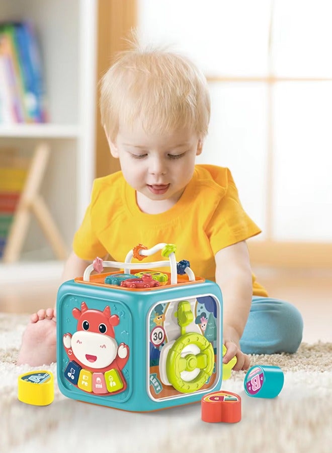 Baby Sensory Montessori Toys Multifunctional Intelligent Children's Early Education Toy 6 in 1 Cube Activity Center Toys for Toddlers With Lights Music and Clock Babies Learning Multifunctional Hexahedron Intelligent Toy for 2 3 4 5 6 Girls and Boys  - Image 1