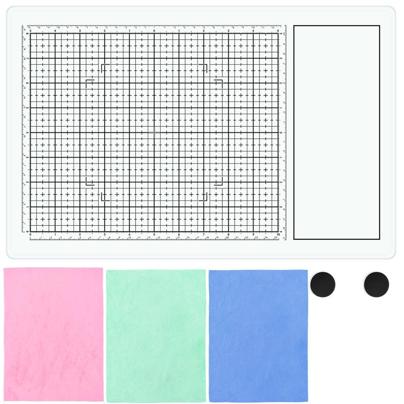 CYFUN DESIGN Glass Craft Mat for Crafting Measuring Painting Work Magnetic Cutting Media Mat for Crafts Tempered Glass Crafting Surface for Cutting Stamping Mixed Media Heat Embossing and Hot Glue Projects, White - Image 1