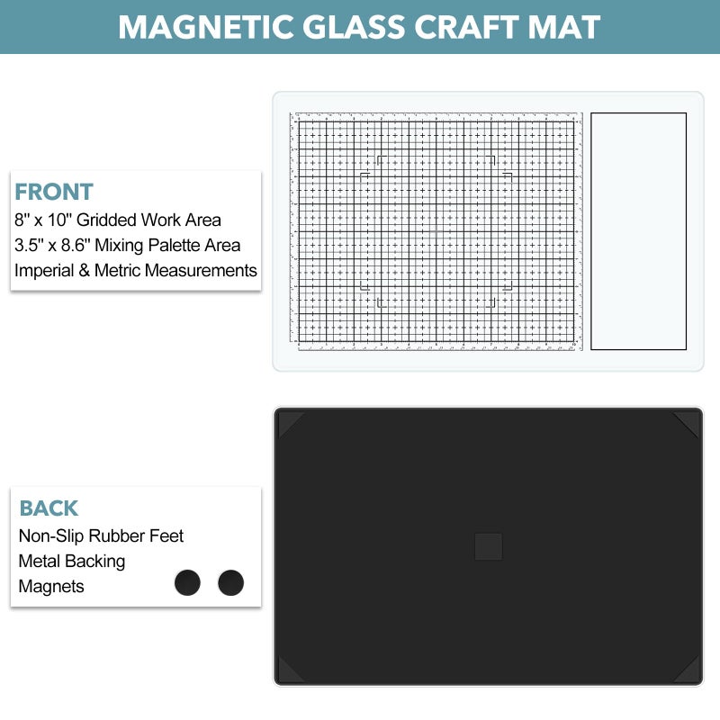CYFUN DESIGN Glass Craft Mat for Crafting Measuring Painting Work Magnetic Cutting Media Mat for Crafts Tempered Glass Crafting Surface for Cutting Stamping Mixed Media Heat Embossing and Hot Glue Projects, White - Image 4