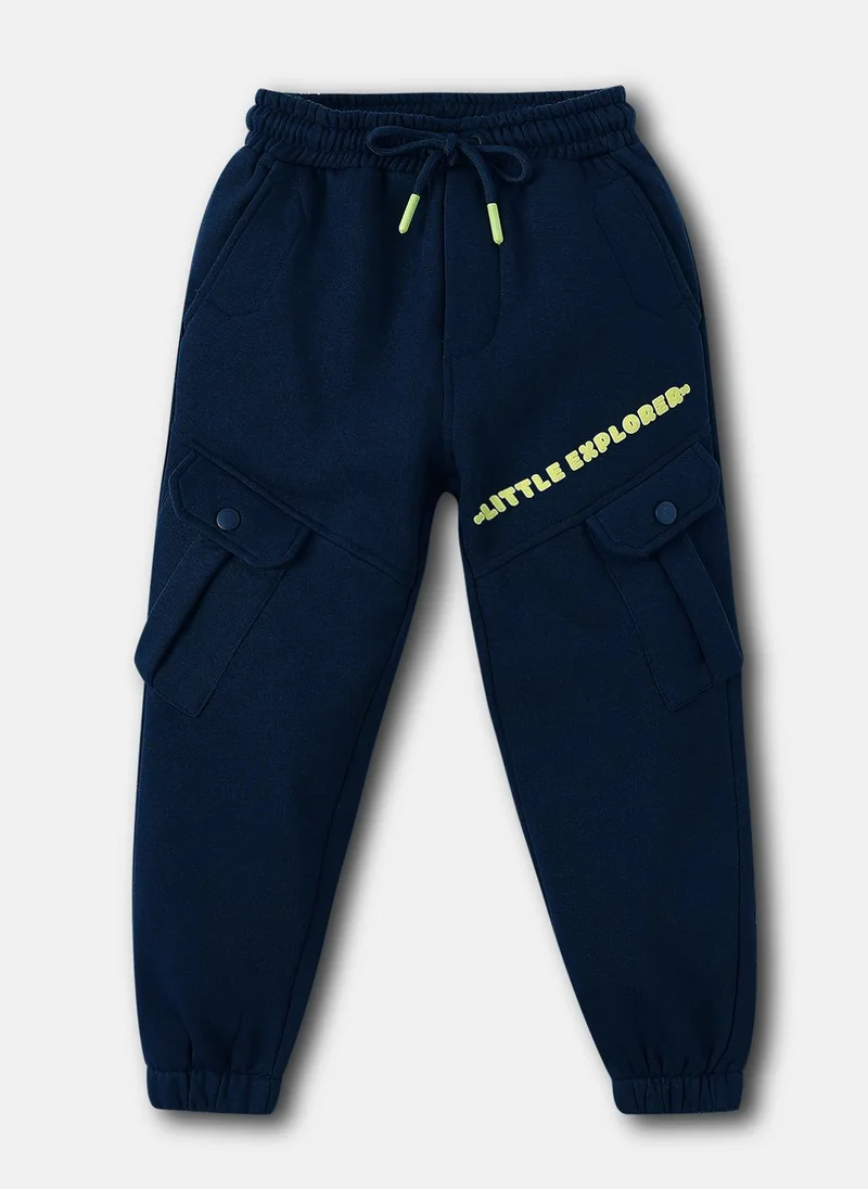 Nautinati Nautinati Boys Typography Print Fleece Cargo-Pocket Joggers In Navy