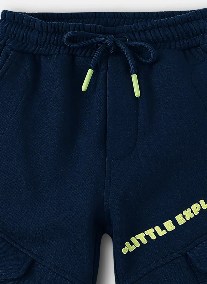 Nautinati Nautinati Boys Typography Print Fleece Cargo-Pocket Joggers In Navy