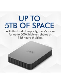LACIE LaCie Mobile Drive 2TB External Hard Drive Portable HDD - Moon Silver, USB-C 3.2, for PC and Mac, with Adobe All Apps Plan and Rescue Services (STLP2000400)  - Image 2