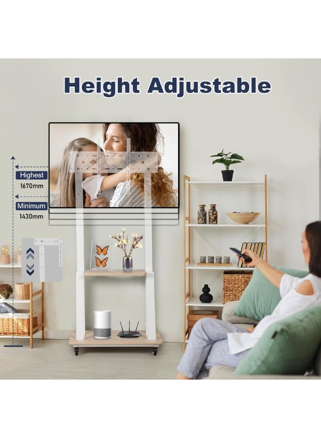 BEETEC Mobile TV Stand with Wheels, Height Adjustable, VESA 600x400mm, Fits 32"-80" TVs, Heavy-Duty Floor Stand with Shelf for Home, Office & Conference Rooms | TF-FS1717W - Image 3