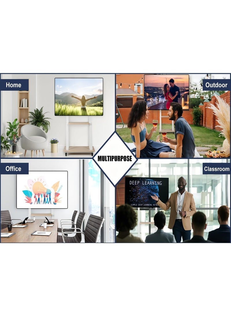 BEETEC Mobile TV Stand with Wheels, Height Adjustable, VESA 600x400mm, Fits 32"-80" TVs, Heavy-Duty Floor Stand with Shelf for Home, Office & Conference Rooms | TF-FS1717W - Image 4