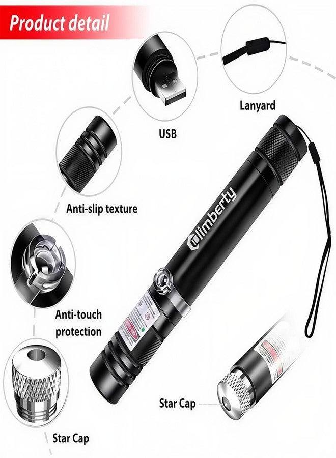 كلايماتي مؤشر ليزر أحمر قابل لإعادة الشحن عبر منفذ USB من Climberty®، قلم ليزر عالي الطاقة بمدى 2000 متر، لعبة ليزر للقطط، مؤشر ليزر أحمر بعيد المدى للعروض التقديمية، ومراقبة النجوم، والمشي لمسافات طويلة (ضوء أحمر) - Image 4
