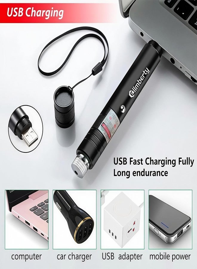 كلايماتي مؤشر ليزر أحمر قابل لإعادة الشحن عبر منفذ USB من Climberty®، قلم ليزر عالي الطاقة بمدى 2000 متر، لعبة ليزر للقطط، مؤشر ليزر أحمر بعيد المدى للعروض التقديمية، ومراقبة النجوم، والمشي لمسافات طويلة (ضوء أحمر) - Image 3