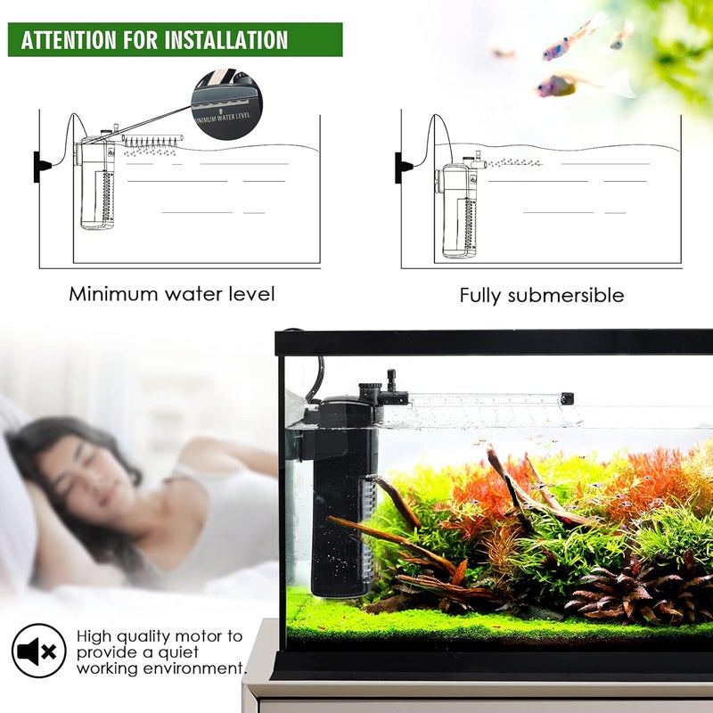 AQQA Aquarium Internal Filter Submersible Power Filter in-Tank with Adjustable Water Flow, Ultra Silent Sponge Filter for Fish Tank Water Crystal Clear - Image 5