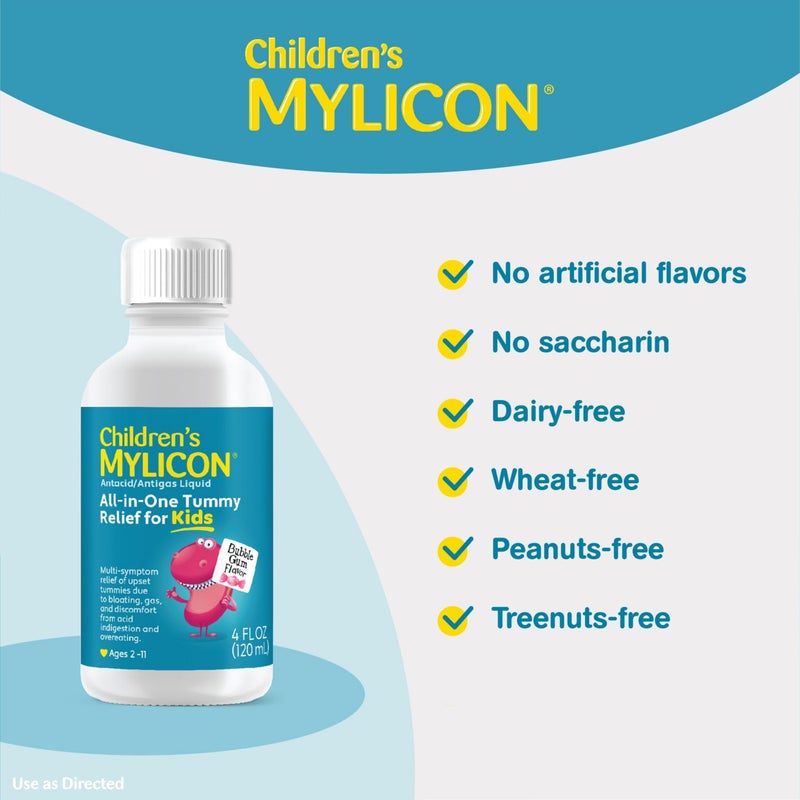 Mylicon Children's Mylicon All-in-One Tummy Relief Liquid For Indigestion for Kids, Bubble Gum Flavor, 4oz - Image 5