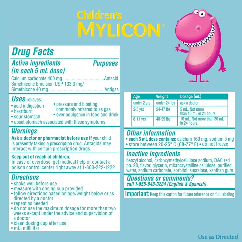 Mylicon Children's Mylicon All-in-One Tummy Relief Liquid For Indigestion for Kids, Bubble Gum Flavor, 4oz - Image 4