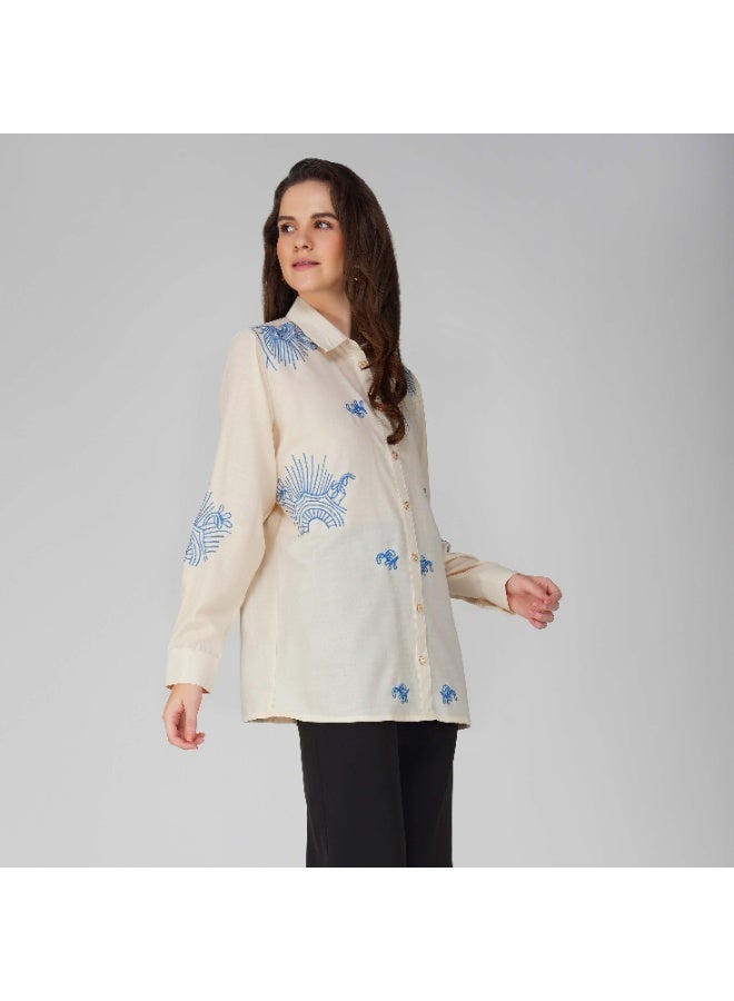 Linelle Soft Crepe Ladies Shirt – Collar Neck, Full Sleeves and Embroidery Detailing - Image 4