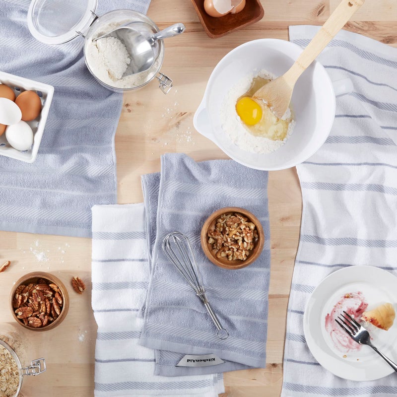 KitchenAid Albany Kitchen Towel 4-Pack Set  Lavender Cream/White  16""x26"" - Image 2