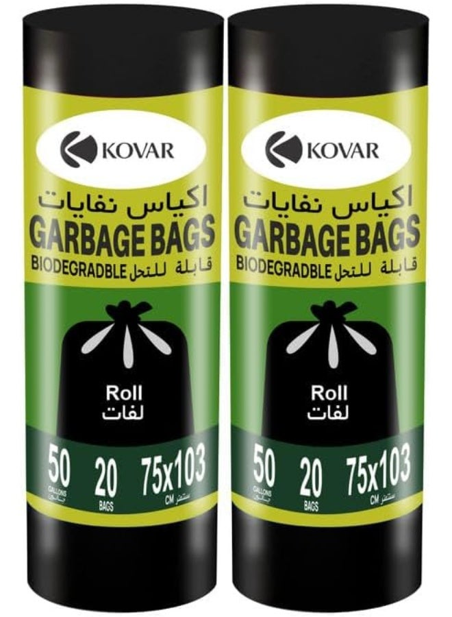 Kovar Biodegradable & Antibacterial Garbage Bags - 50 Gallon, 75 X103Cm, 2-Pack Roll Set - Image 1