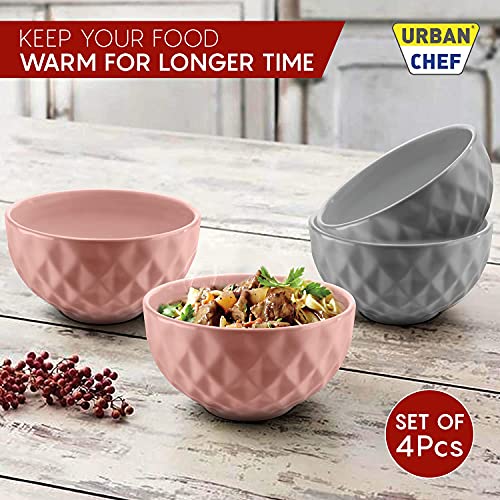 URBAN CHEF Ceramic Bowl | 500 ml | Kitchen Accessories Items for Home, Serving Bowl,Bowl Set for Gift, Microwave Safe Bowl Set, Ice Cream Bowl, Prism Ceramic Handcrafted (Set of 4 - Colour May Vary) - Image 4