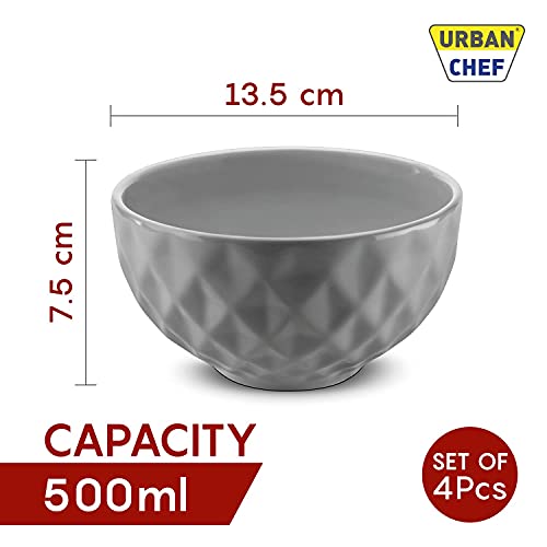 URBAN CHEF Ceramic Bowl | 500 ml | Kitchen Accessories Items for Home, Serving Bowl,Bowl Set for Gift, Microwave Safe Bowl Set, Ice Cream Bowl, Prism Ceramic Handcrafted (Set of 4 - Colour May Vary) - Image 3