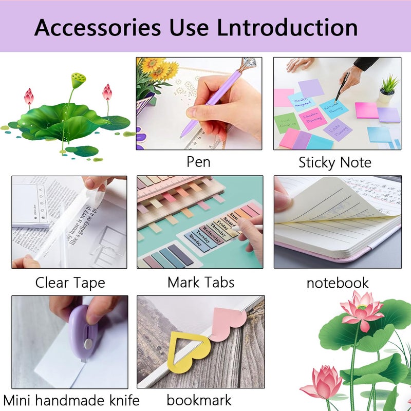 suniya Office Supplies,Desk Accessories,with Stapler, Tape Dispenser,Desk Organizer,Folding Phone Holder,Pen,Journal Notebook,Scissor,Staple Remover,Staples,Clear Tape,Sticky Notes,Paper Clips,Bookmark,Ect - Image 4