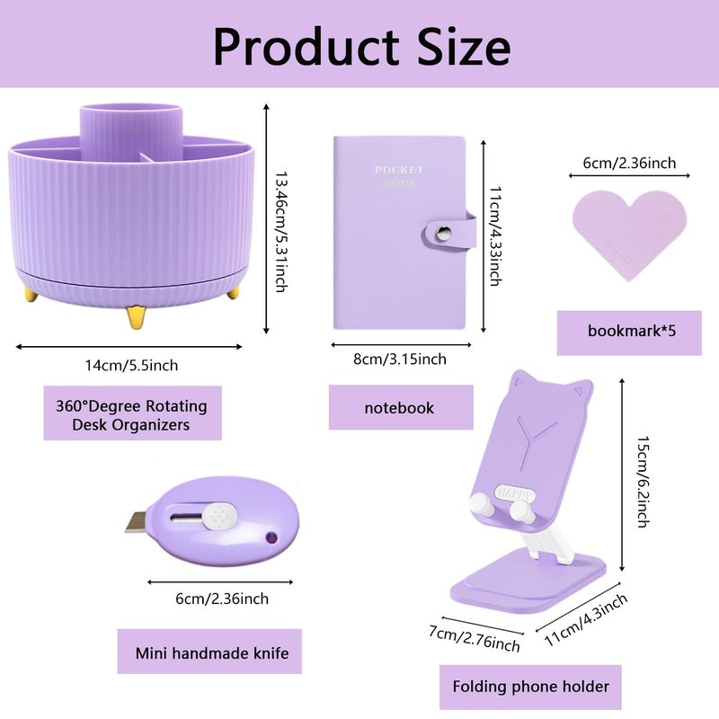 suniya Office Supplies,Desk Accessories,with Stapler, Tape Dispenser,Desk Organizer,Folding Phone Holder,Pen,Journal Notebook,Scissor,Staple Remover,Staples,Clear Tape,Sticky Notes,Paper Clips,Bookmark,Ect - Image 5