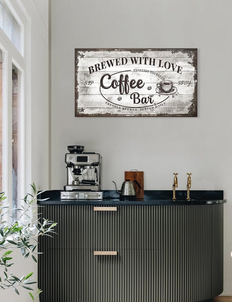 IPIC - Vintage Coffee Bar Sign Brewed with Love, Canvas Print Wall Art for Cafe, Farmhouse Style Wall Decor for Home Kitchen and Coffee Station - Image 3