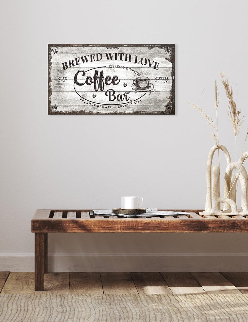 IPIC - Vintage Coffee Bar Sign Brewed with Love, Canvas Print Wall Art for Cafe, Farmhouse Style Wall Decor for Home Kitchen and Coffee Station - Image 4