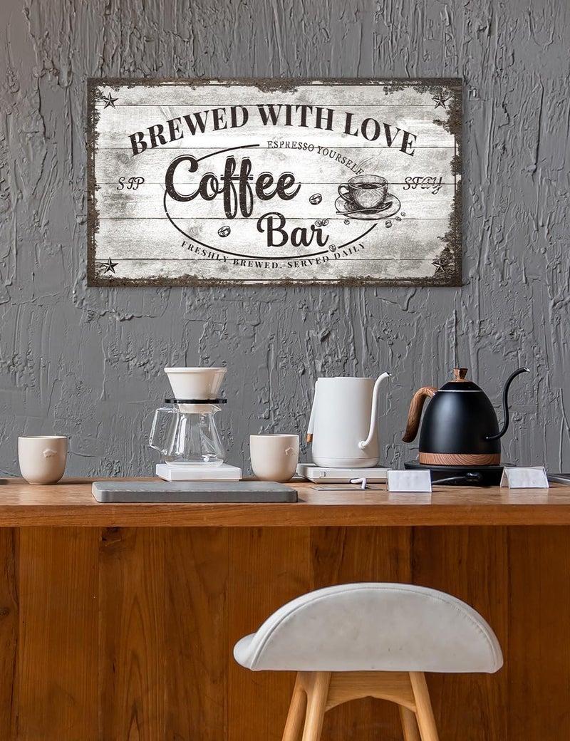 IPIC - Vintage Coffee Bar Sign Brewed with Love, Canvas Print Wall Art for Cafe, Farmhouse Style Wall Decor for Home Kitchen and Coffee Station - Image 2